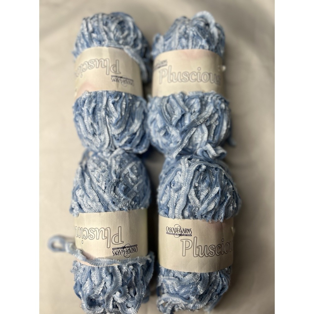 Cascade Yarns Pluscious Eyelash Yarn Lot 4 Skeins Baby Blue Color 14 Polyester